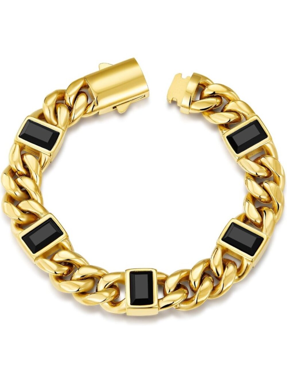 Stylish 12mm Black Onyx Cuban Link Bracelet for Men - 8 Inch Statement Jewelry